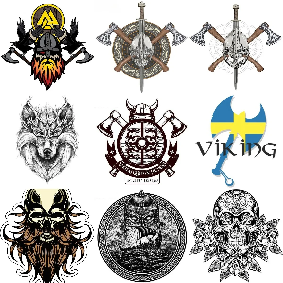 

Viking Warrior Skull Axe Creative Stickers for Decorate Car Wall Window Truck Van Table Motorcycle Off-road Helmet Camper Bumper