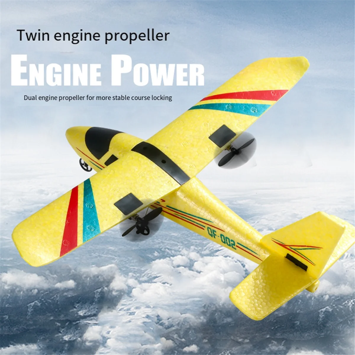 Avião ao ar livre de controle remoto para crianças, 2 vias, fácil de diy, cor amarela, 2 ghz