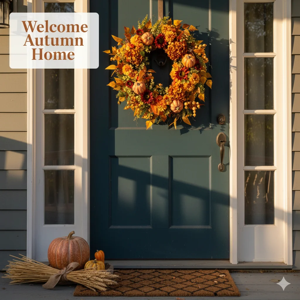 

Handcrafted Fall Pumpkin Wreath With Berries Maple Leaves, Autumn Door Decor For Halloween Harvest Porch Entryway Seasonal Home