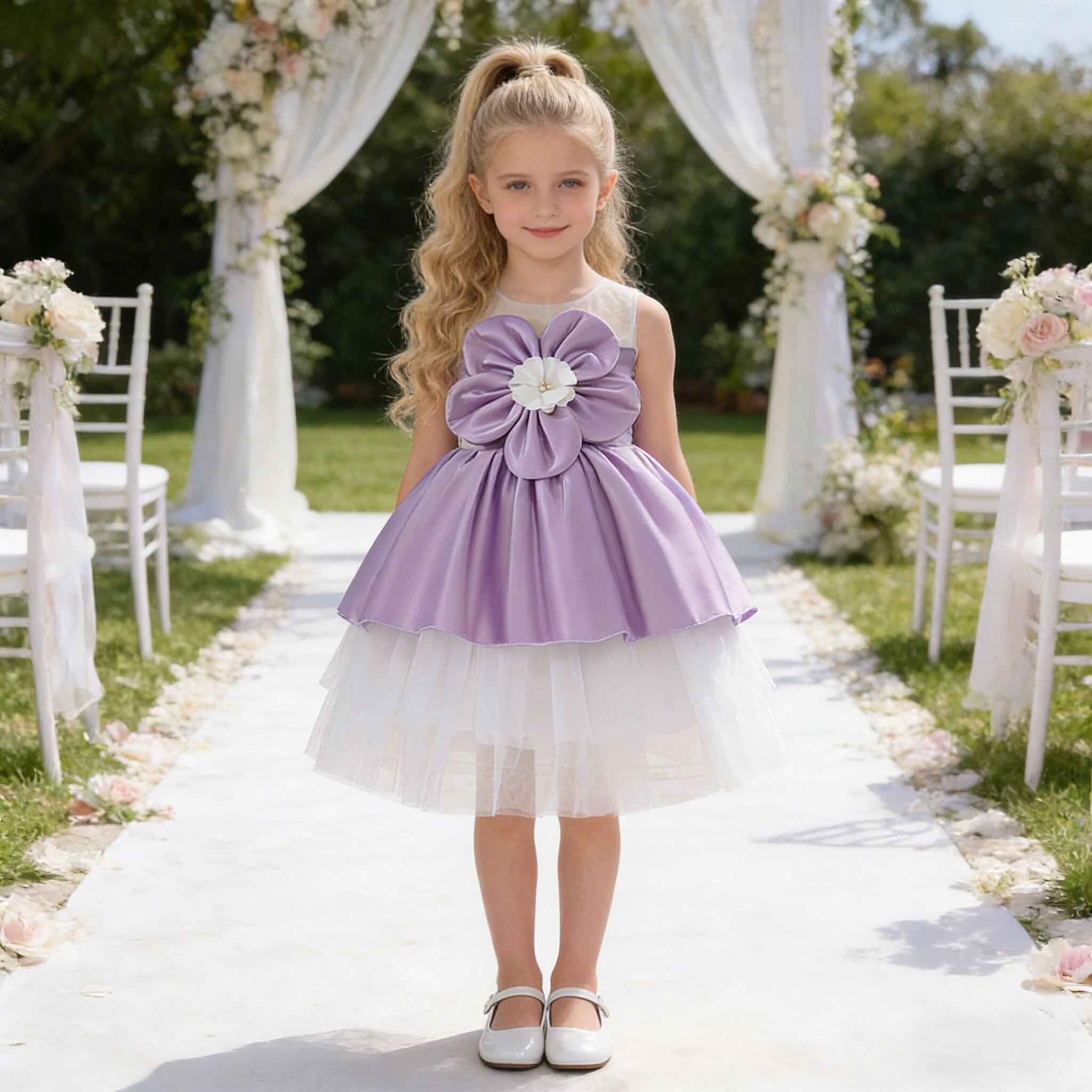 Mode Blume Brautjungfern Party Mädchen Kleid Elegante Tüll Geburtstag Hochzeit Prinzessin Kleider Mädchen Bogen Taufe Abendkleid Vestidos