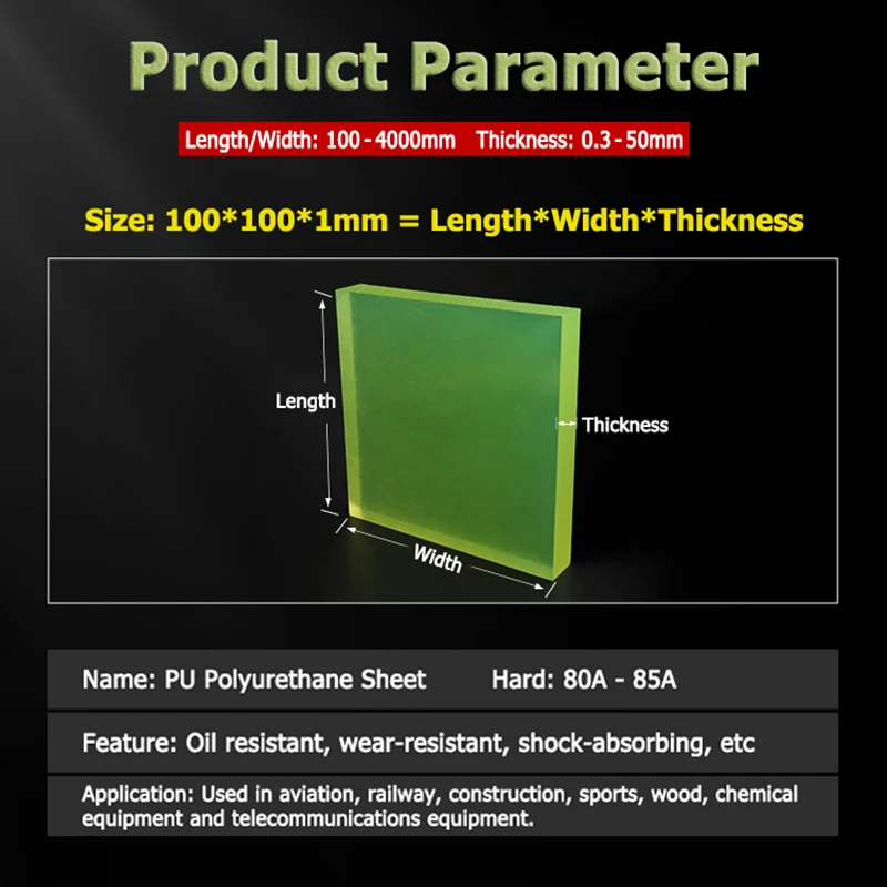 PU Polyurethane Sheet Translucent Yellow-Green Plate 100x100mm to 2000mm Square PU Board