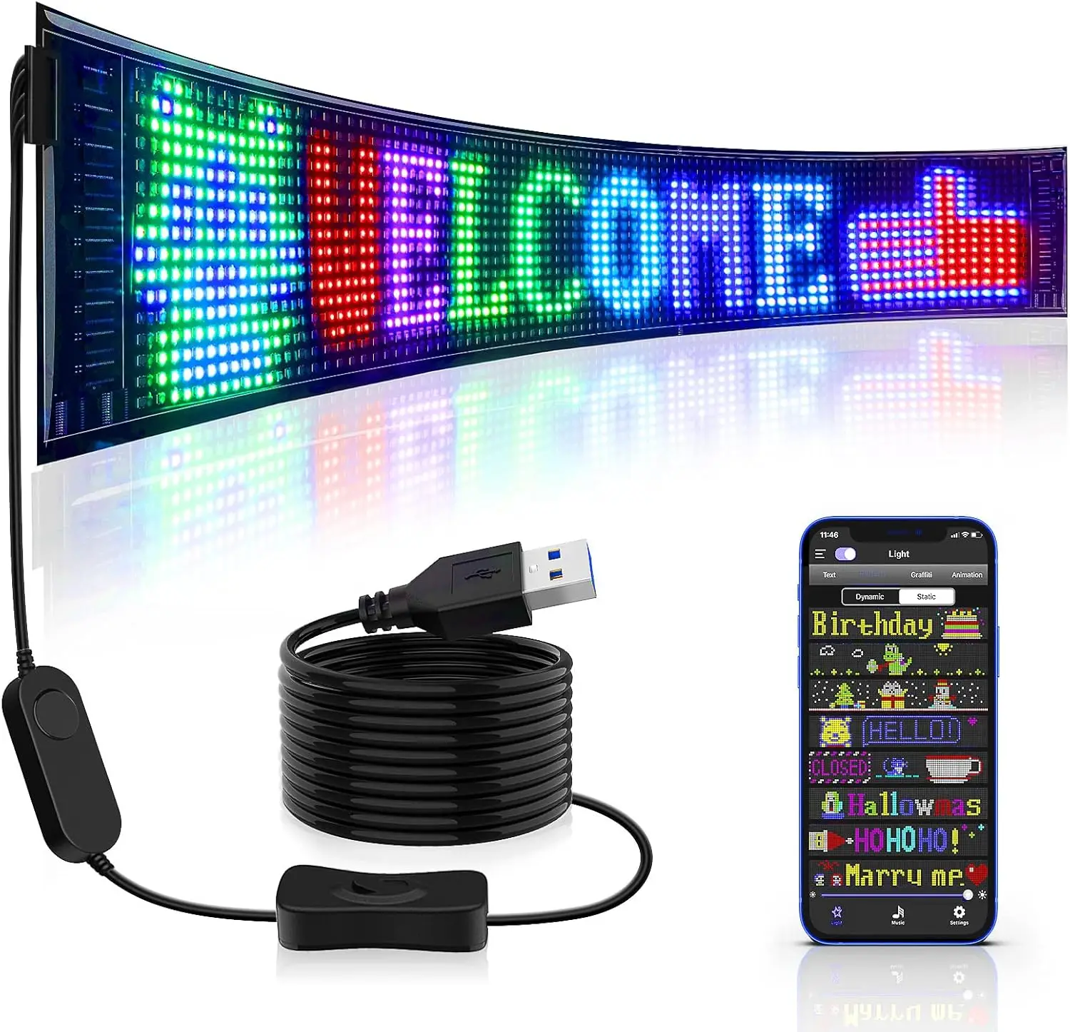 

BOTAI USB 5V LED Store Sign Bluetooth App Control Custom Text Pattern Animation Programmable LED Display