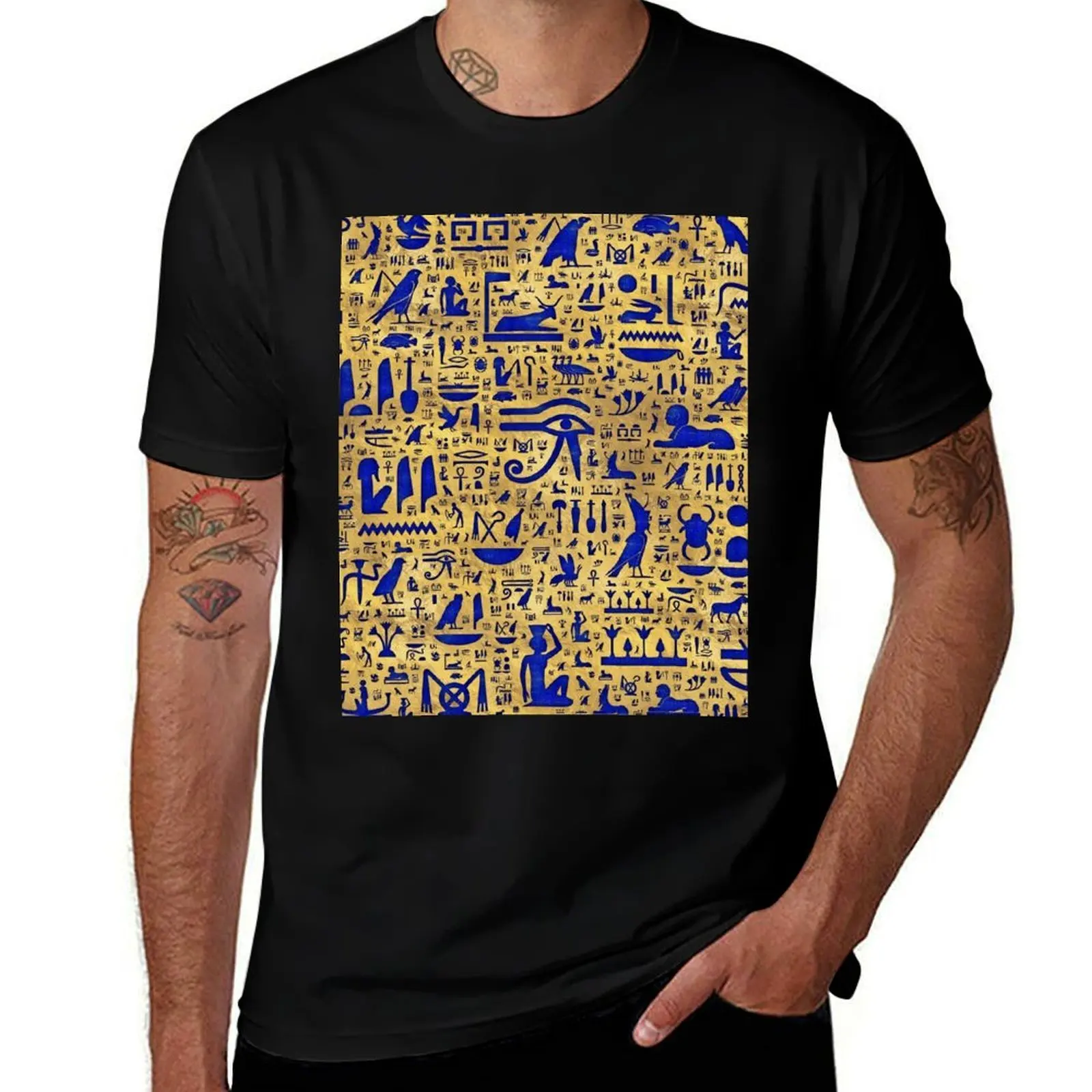 

Egyptian hieroglyphic Lapis Lazuli and Gold T-Shirt man t shirt summer man tshirt T-Shirt