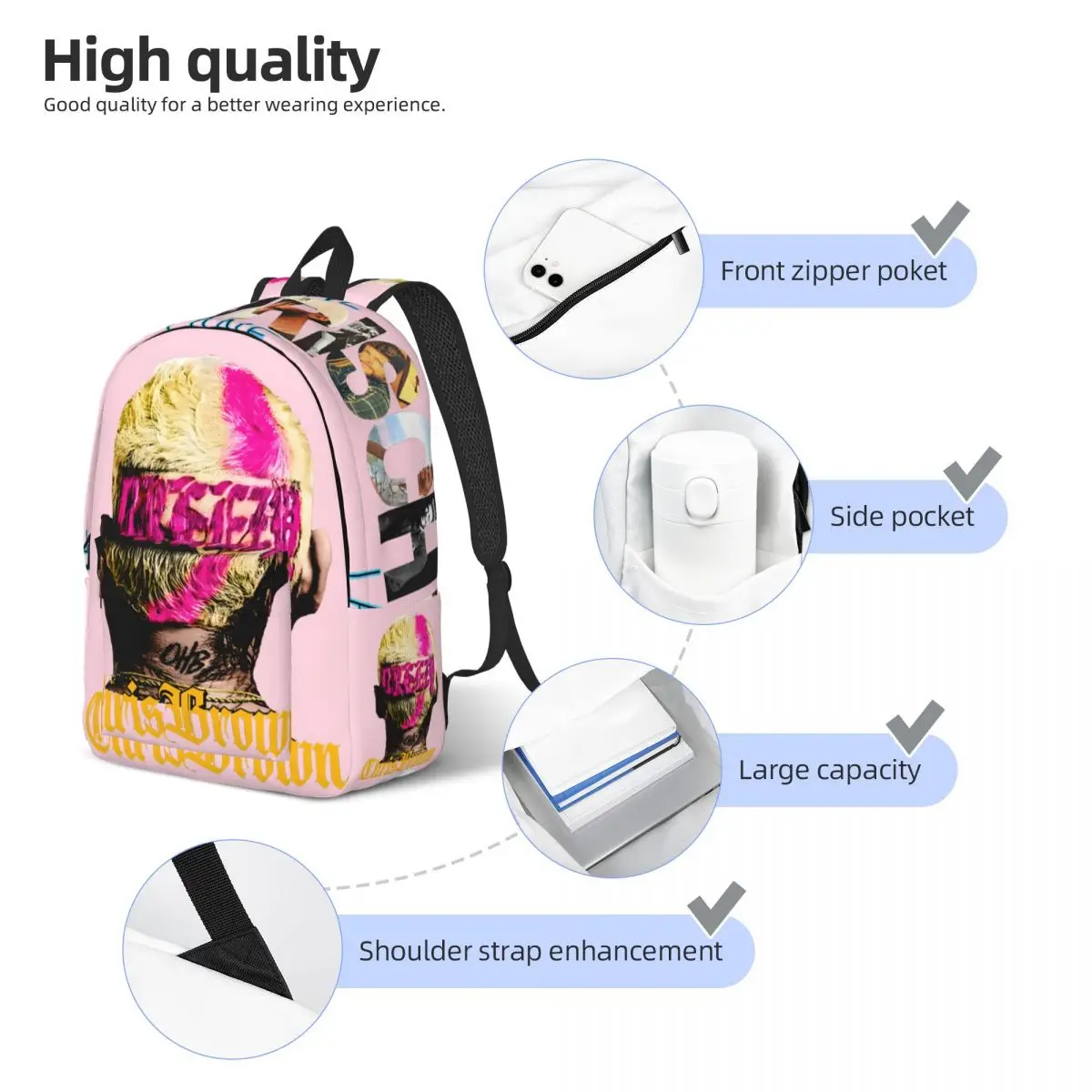 Dual-Use 11 Tour 2024 Storage Bag Office Work School Large Capacity Chris Brown For Women Kindergarten Bag Back To School Gift