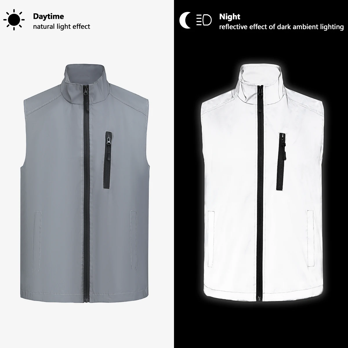 

Spring Summer Reflective Clothes Men's Lightweight Stand Collar Night Outdoor Sports Jogging Cycling Bright Sleeveless Jacket
