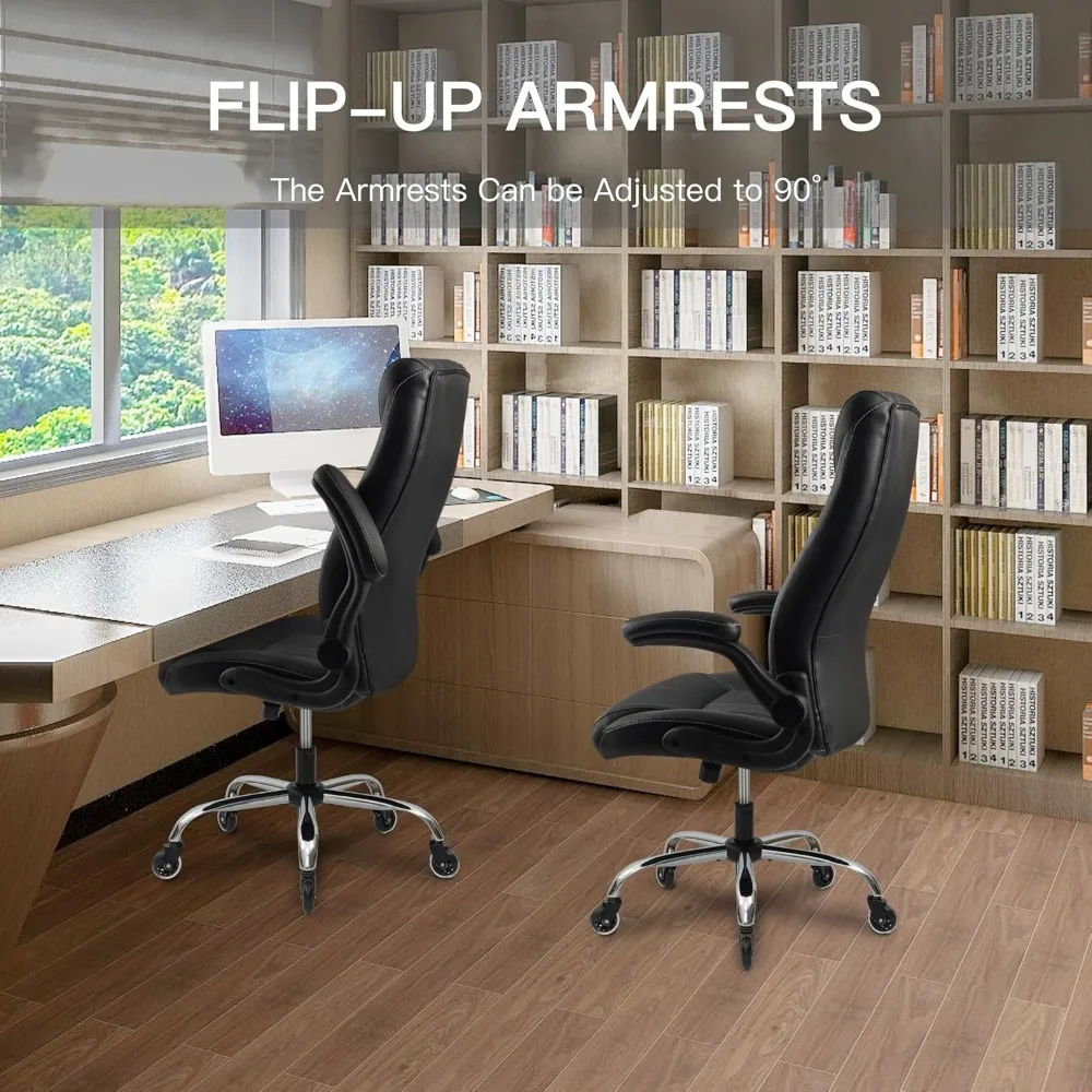 เก้าอี้สำนักงานขนาดใหญ่พิเศษสำหรับคนหนัก 400 ปอนด์ เก้าอี้ทำงานผู้บริหารปรับระดับได้พร้อมที่วางแขนพับเก็บได้ หุ้มหนัง PU หมุนได้