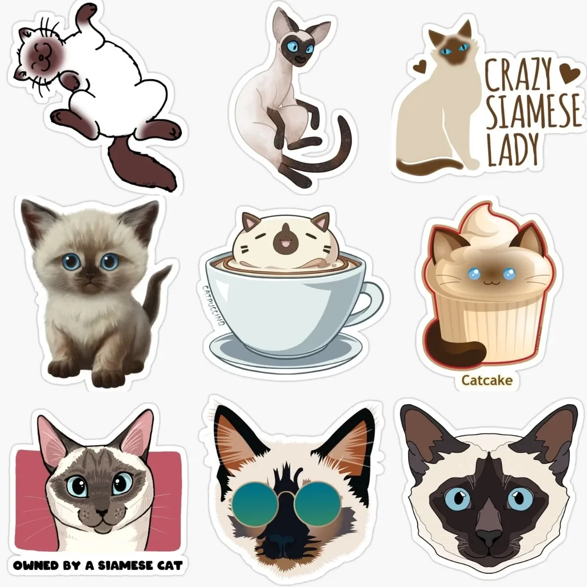

Siamese Cat Pets Catoon Creative Stickers for Decorate Car Room Fridge Wall Van Window Helmet Camper Bumper Bicycle