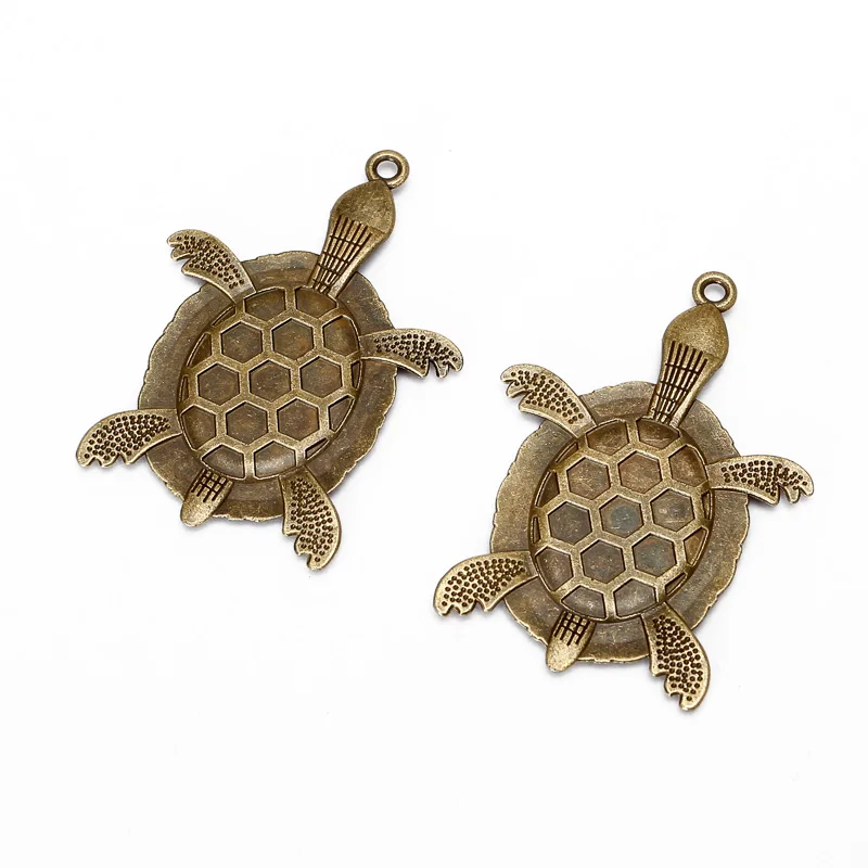REGELIN 10pcs tortoise Antique Silver filigree cameo cabochon pendant setting 18*25mm dia Cabochon Base For DIY Jewelry Making