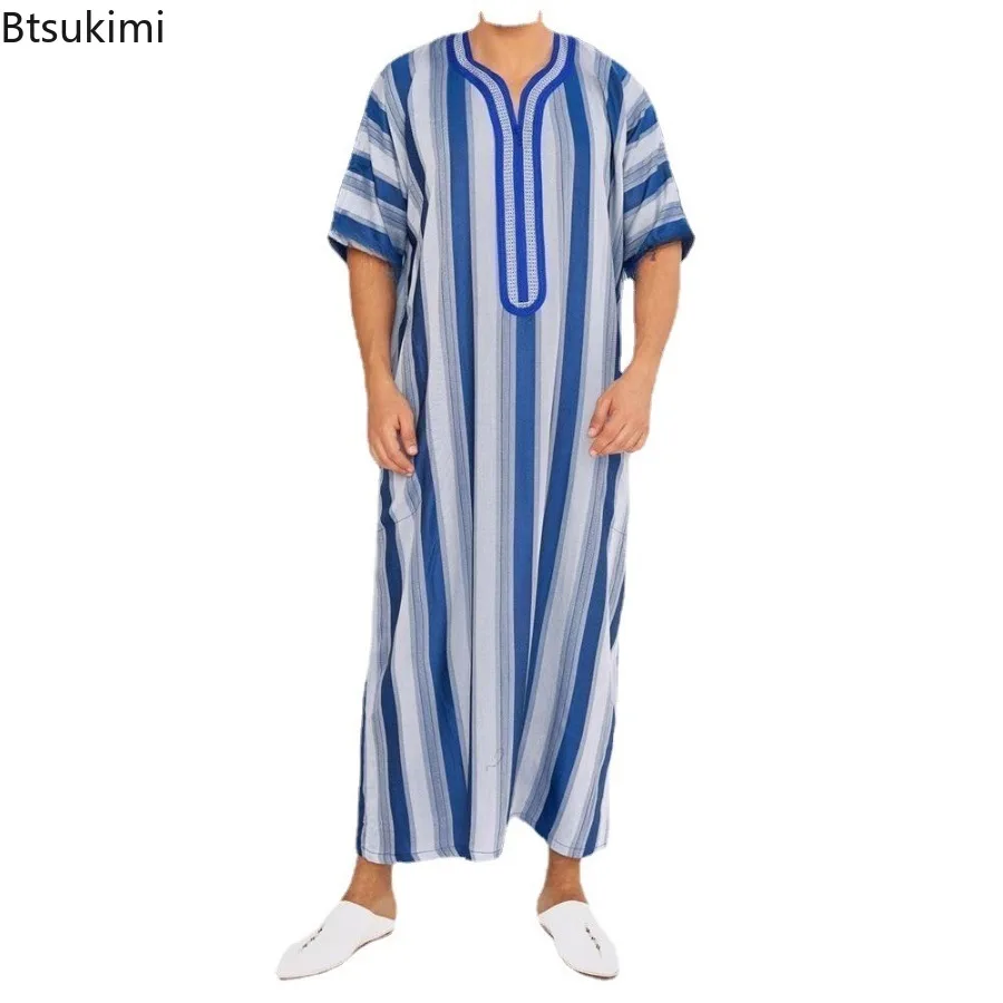 2025 Moda musulmana Abayas para hombres Patchwork bordado túnicas casuales sueltas Kaftan árabe saudí ropa islámica masculina Jubba Thobe