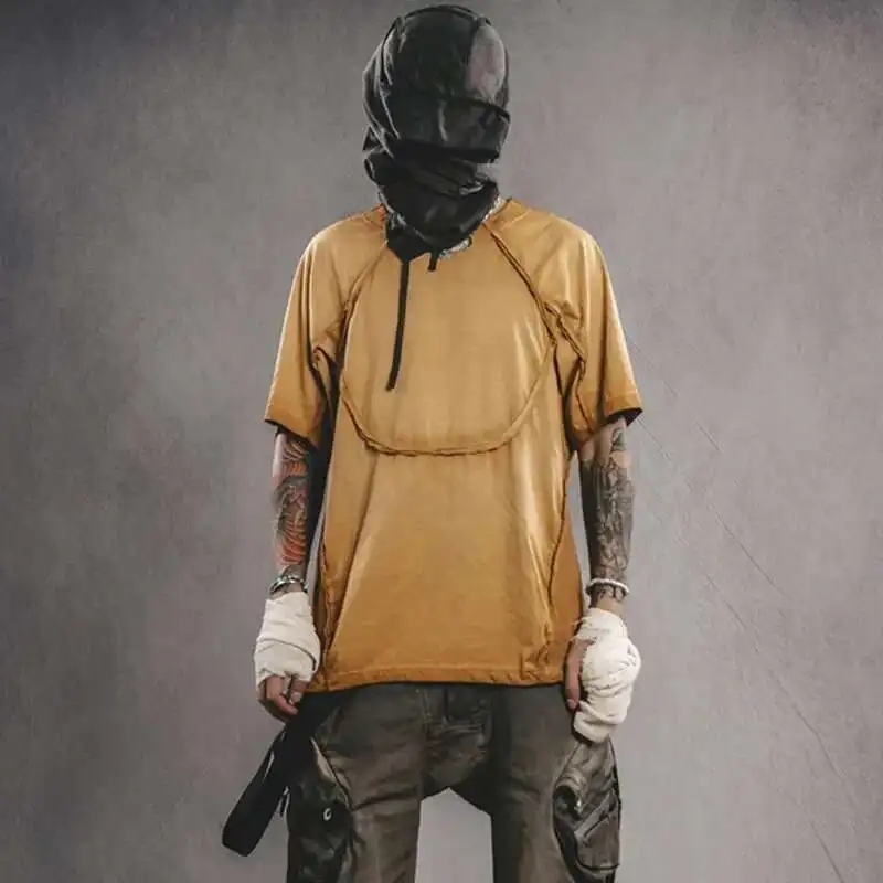 HKSH Summer New Men's Tide Punk Tees Waste Land Splicing Wrapped Edges Vintage Spliced Bat Sleeve Trendy Casual T-shirts HK1246