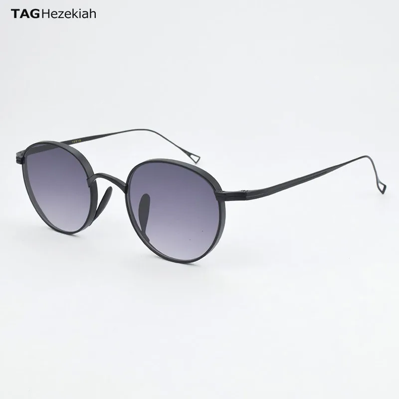 

High Quality Pure Titanium Oval Sunglasses Men Eyewear UV400 Goggle Outdoor Driving Sun Glasses Women Gradual Grey/Gradual Tea