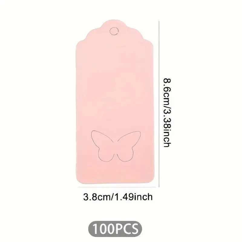 100 pink tags with wavy top edge and butterfly wings hollowed out hang tags, wedding party gift packages, gift boxes, packaging