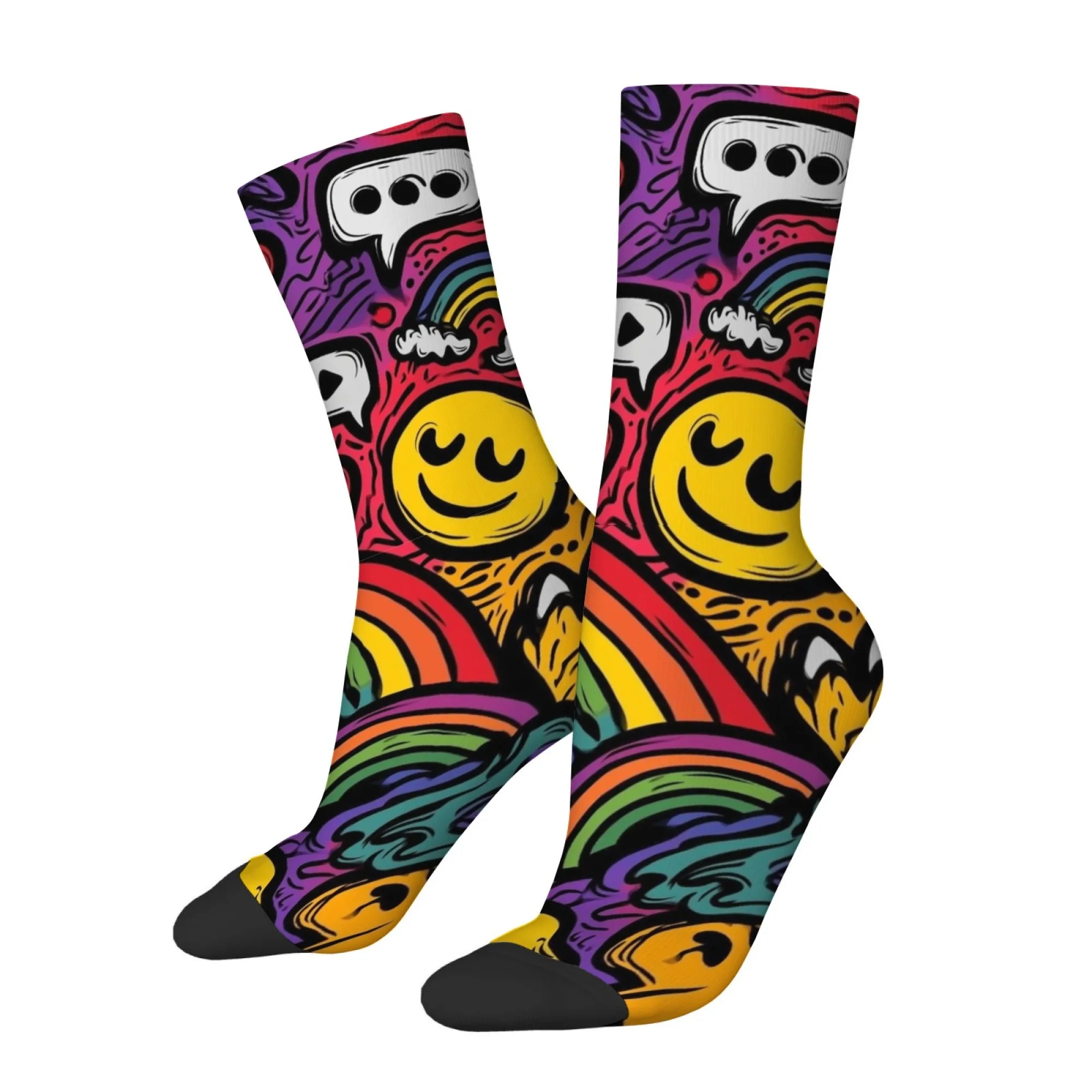 Playful and Childlike Rainbow Smile Face Bubble Mid-calf Socks with Gradient Soles and Color Blocking for A Pop Art Style Look
