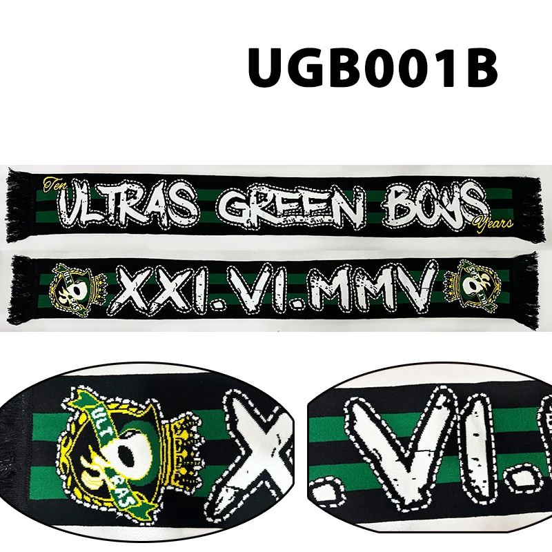 145*20 cm Size Ultras Green Boys 10 Years Scarf for Fans Double-faced Knitted UGB001B