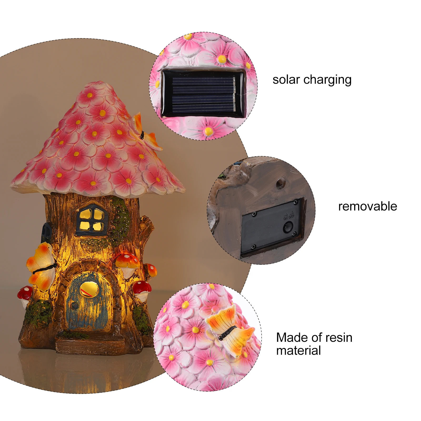 

1Pcs Elegant Solar Powered Ornament Resin House Garden Light Decoration