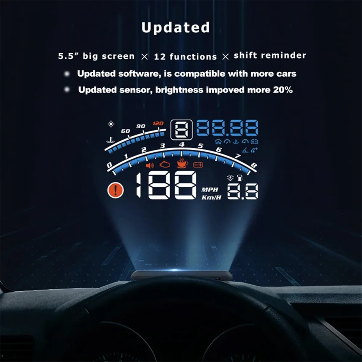 Durable V41 Heads Up Display Car OBDII EUOBD 5.5In Windshield Projector HUD Display Shift Reminder Water Temp. RPM KM/H