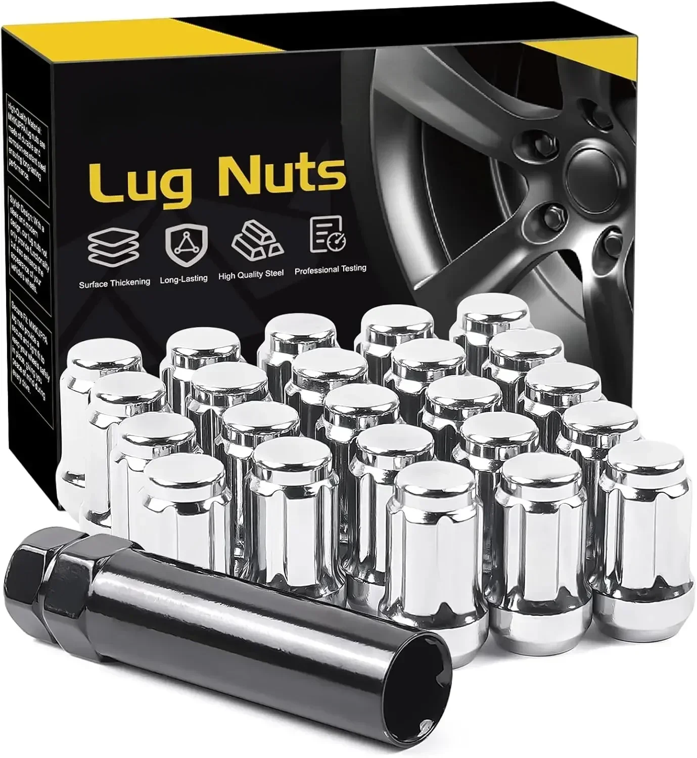 

23pcs 1/2-20 Lug Nuts Spline Replacement for 2002-2012 Jeep Liberty Aftermarket Wheel Chrome/Black Closed End Lug Nuts