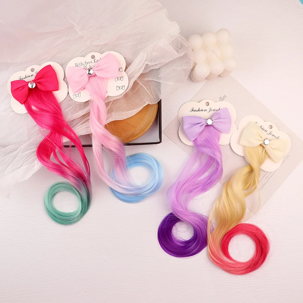 Ovxxons 1 Pair Fashion Colorful Bow Wig Hair Clip Korean Version of Girl's Baby Clip Headwear Bangs Clip Hair Accessories