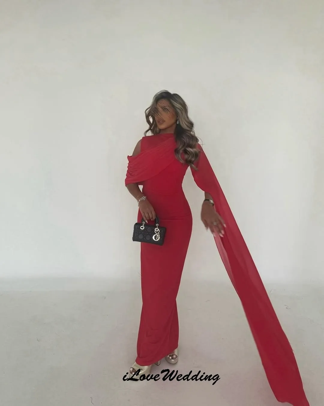 Sukienki na studniówkę z czerwonego szyfonu na zamówienie 2025 Eleganckie sukienki na wesele dla kobiet, sukienki dla gości, z wstążkami, syrenka, suknie wizytowe do kostek