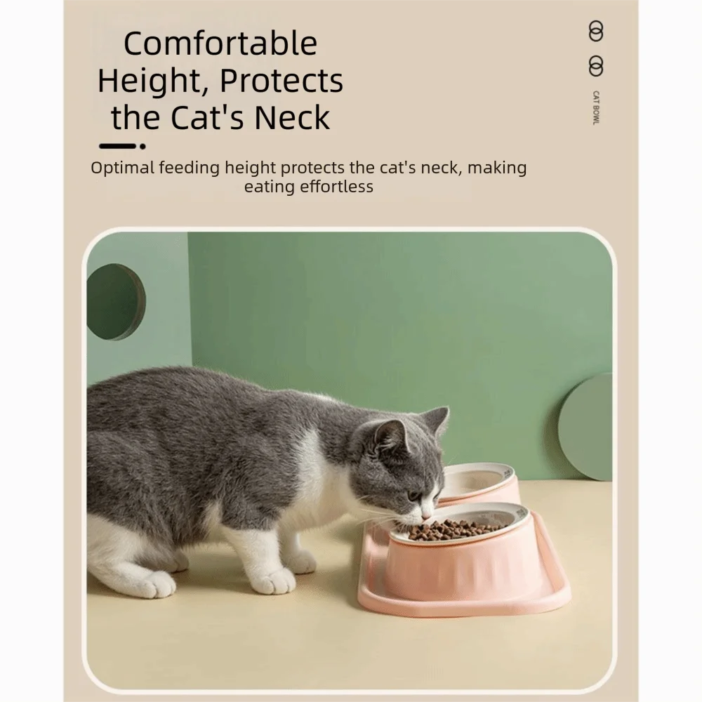 

Ceramic Double Pet Bowl Non-Slip Neck Protection Double Pet Feeding Bowl Set Spill-Proof Separation Design Pet Feeding Bowl