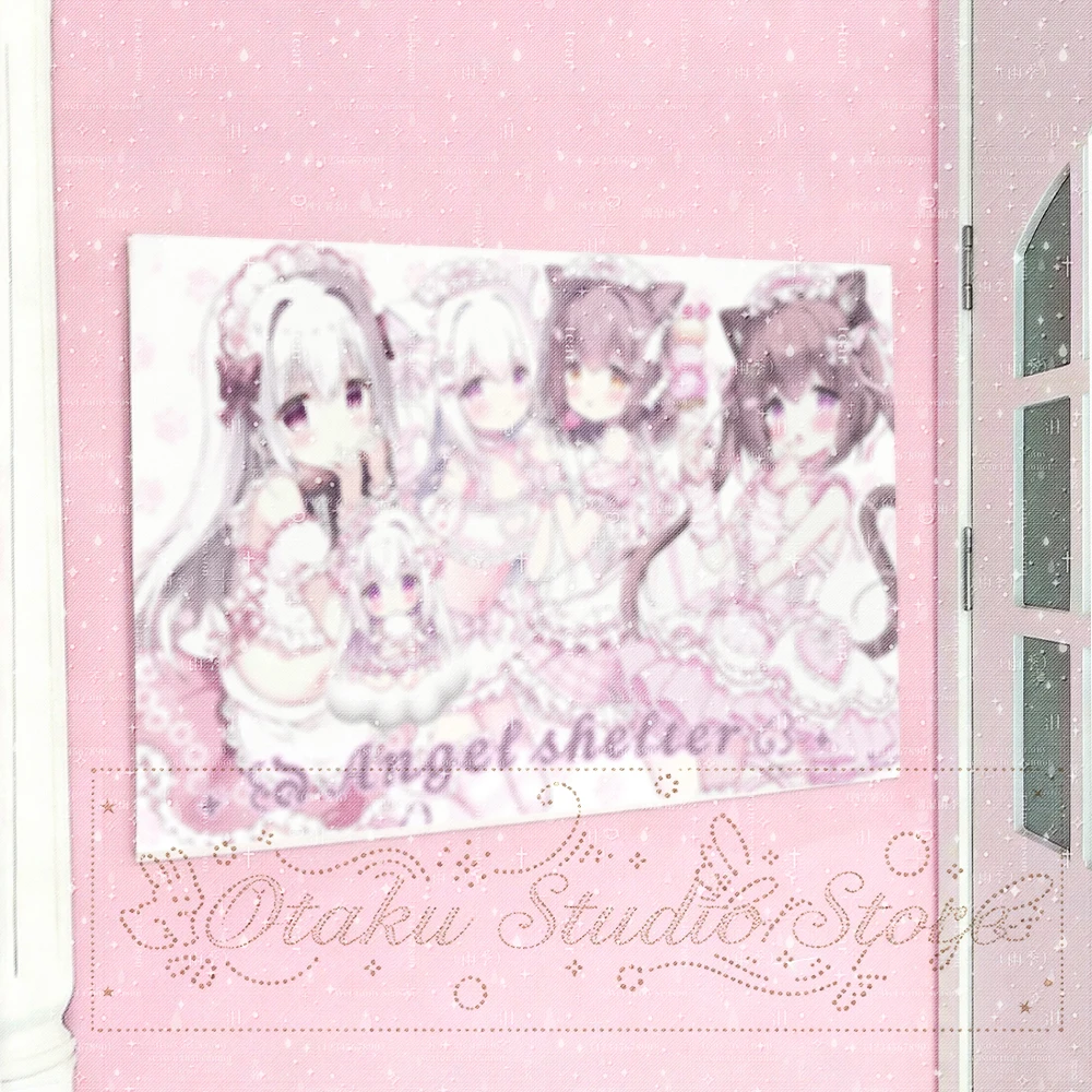 もえもえ Cute Multi Cat‑Ear Lolita Girls Tapestry, Pastel Pink Lace Ruffle Outfit With Sweet Dessert, Aesthetic Wall Hanging For Kaw