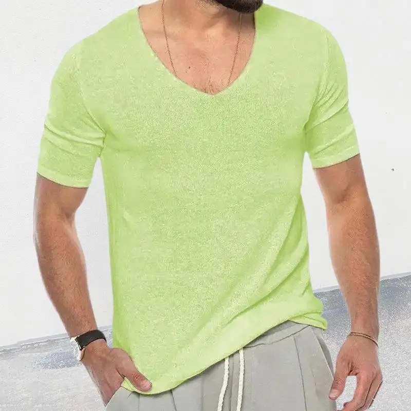 

Men's Knitted irt ort Sve Collar Top Sub Ro Bot High Temperature Setting European Sle Casual Wear for Youth
