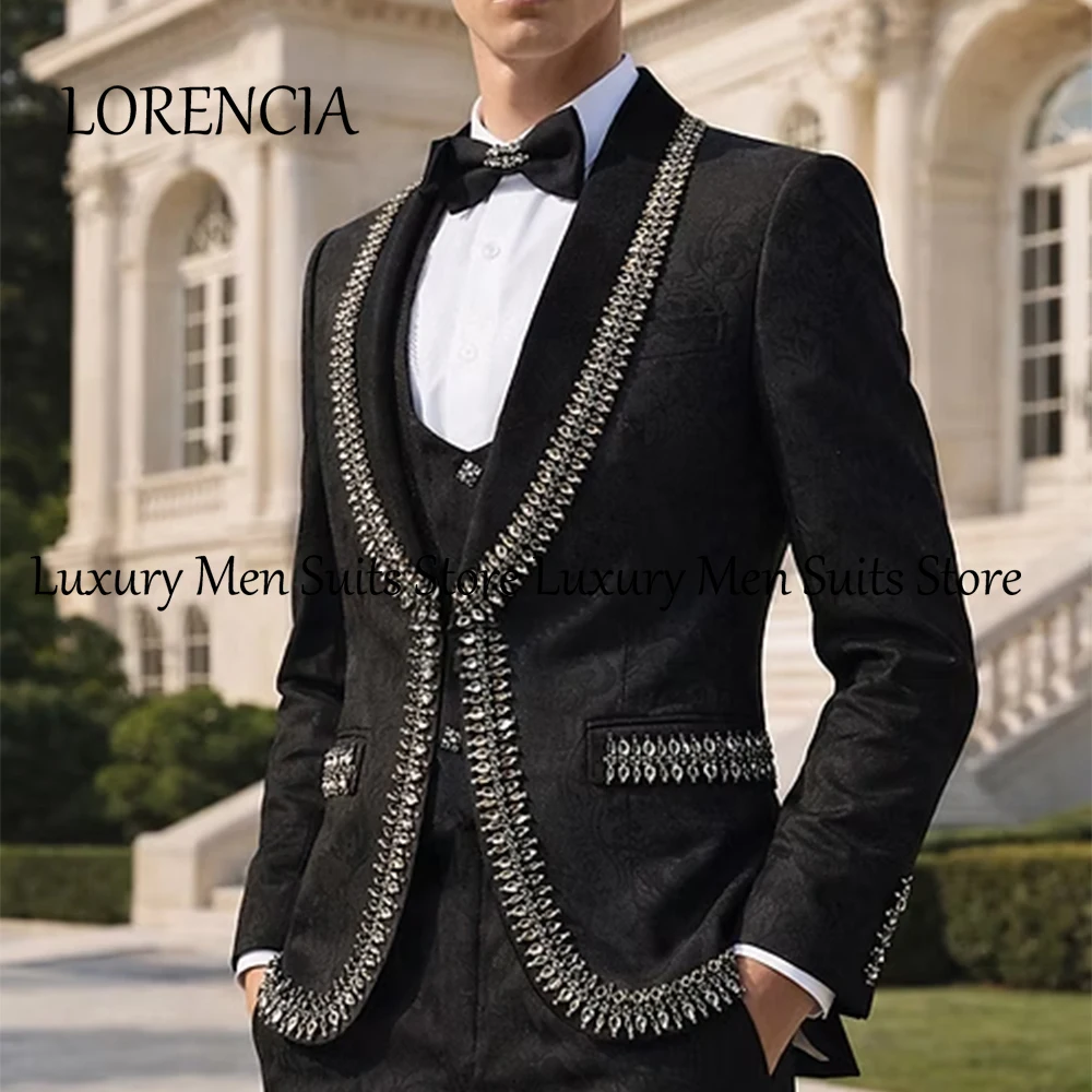 

Мужские костюмы из жаккарда, 3 предмета, с шалевым воротником, для жениха, на свадьбу, для выпускного вечера, индивидуальный пошив, пиджак, брюки, одежда для мужчин