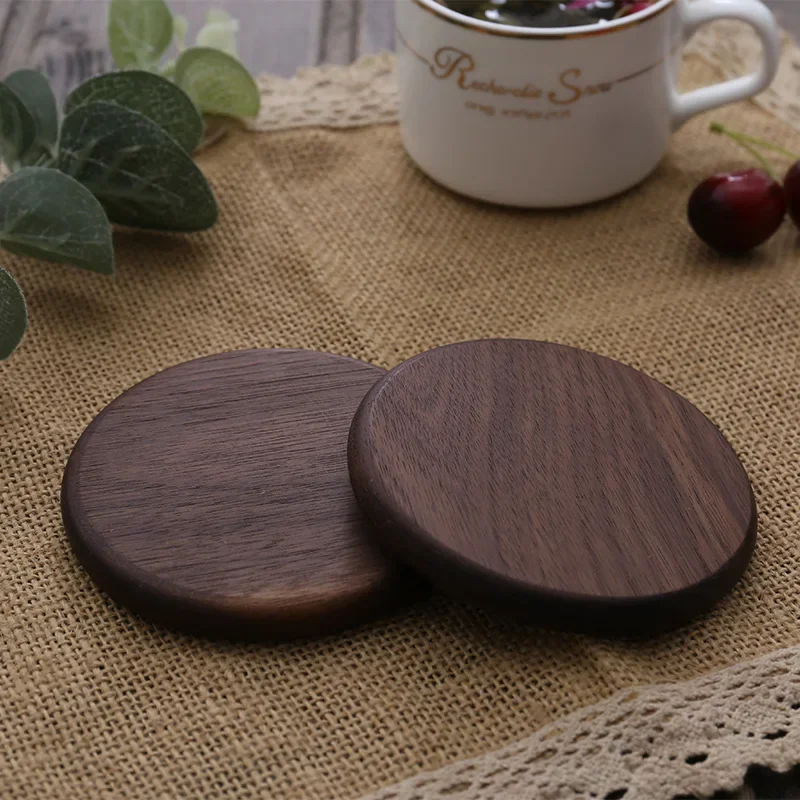 1PCS Solid Walnut Wood Coaster Round Beech Wooden Cup Mat Durable Heat Resistant Tea Coffee Wood Cup Pad Placemats 8.8cm/3.46in