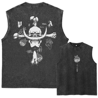2025 Summer Washed Cotton Vest Japanese Anime Printed Men's T-Shirt Muscle Fitness Sleeveless T-Shirt Fashion Street Jogging Top