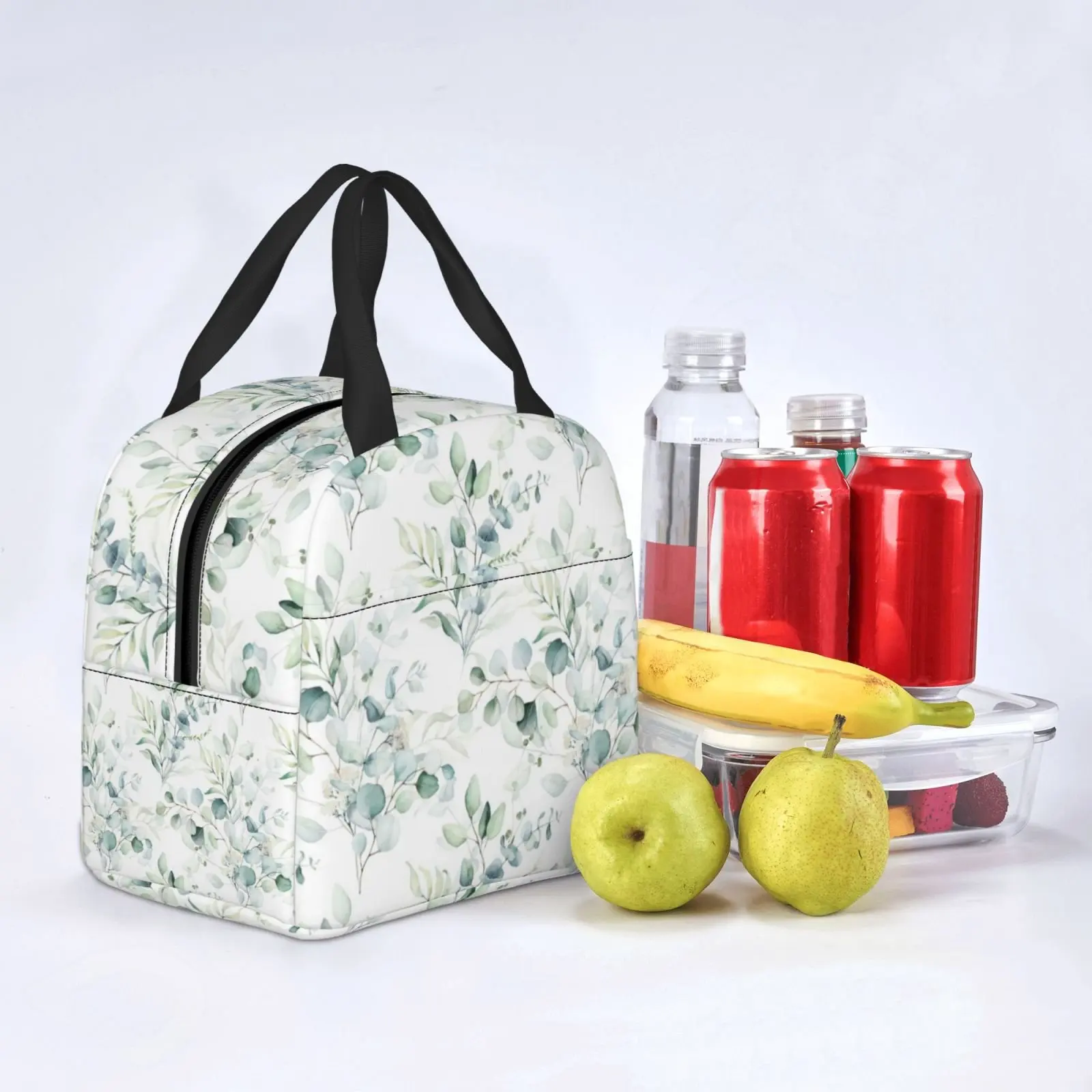 Spring Leaf Floral Sage Thermal Lunch Bag Insulated Lunch Box for Women Meal Bento Tote Bag for Work Picnic Food Bag Cooler Bag