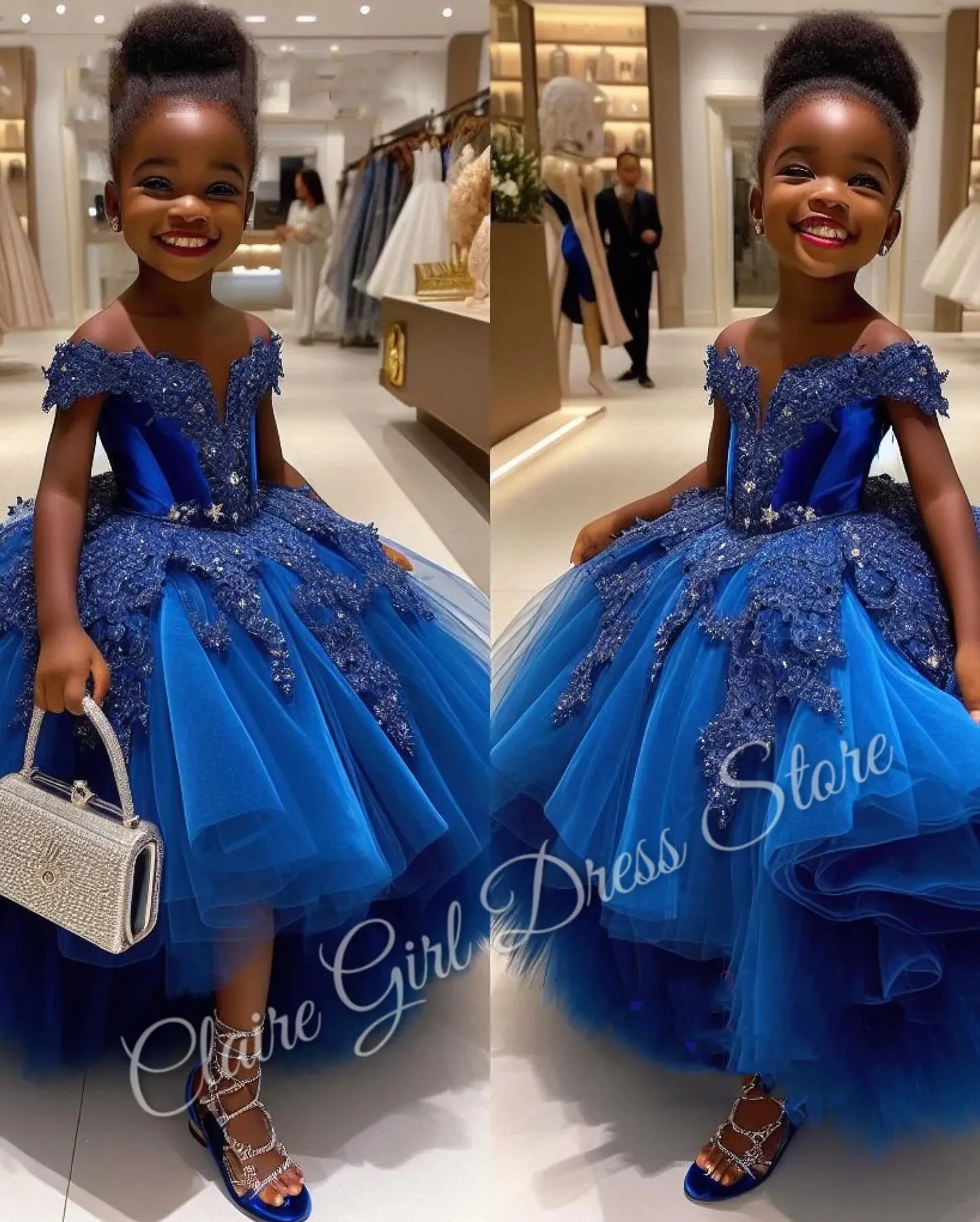 

Королевское синее платье с цветочным узором для девочек по индивидуальному заказу на свадьбу, кружевное пышное тюлевое платье с 3d аппликацией, роскошное платье для первого причастия на день рождения для маленьких детей