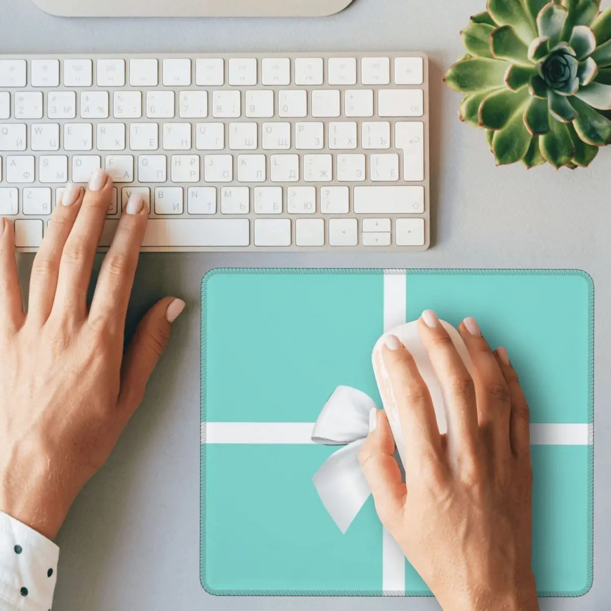 Blue Gift Box White Bow Mouse Pad Computer Keyboard Mouse Mat Gaming PC Laptop Desk Mat Office Accessories Table Mats