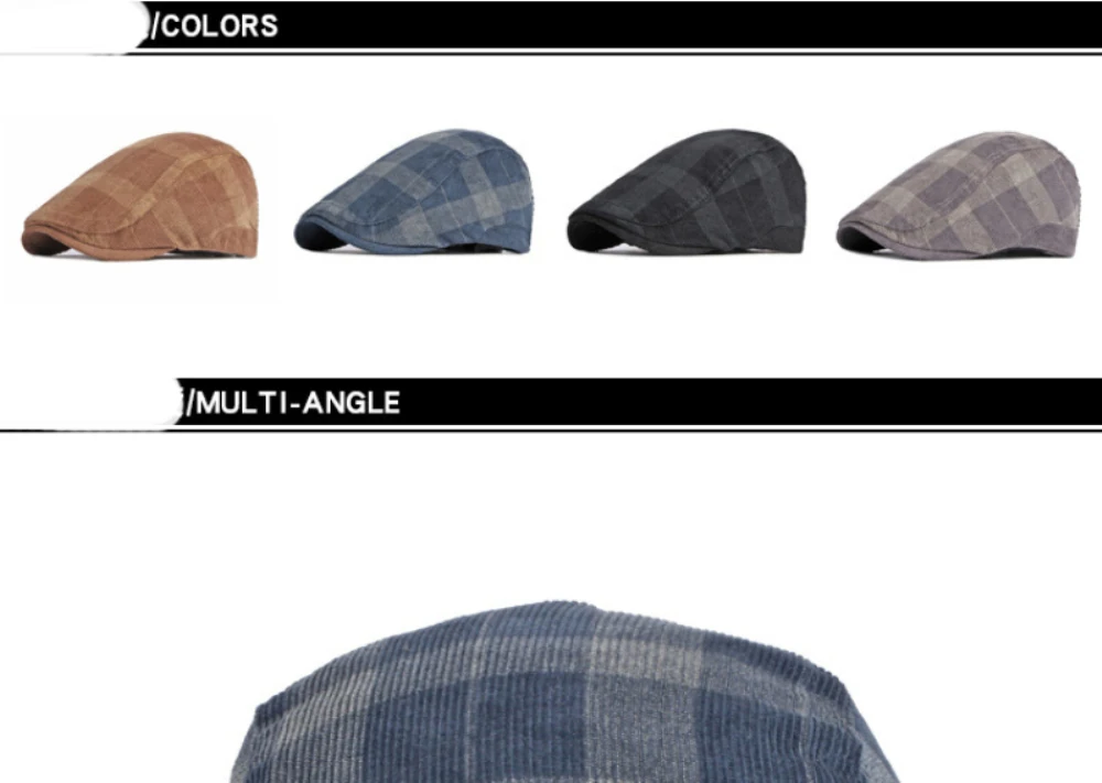 HT4610 Herren- und Damen-Baskenmütze, Vintage-Künstlermütze, karierte Baskenmütze, verstellbare Ivy-Flatcap für Männer und Frauen, Cord-Baskenmütze für Frühling und Herbst – Detail 5