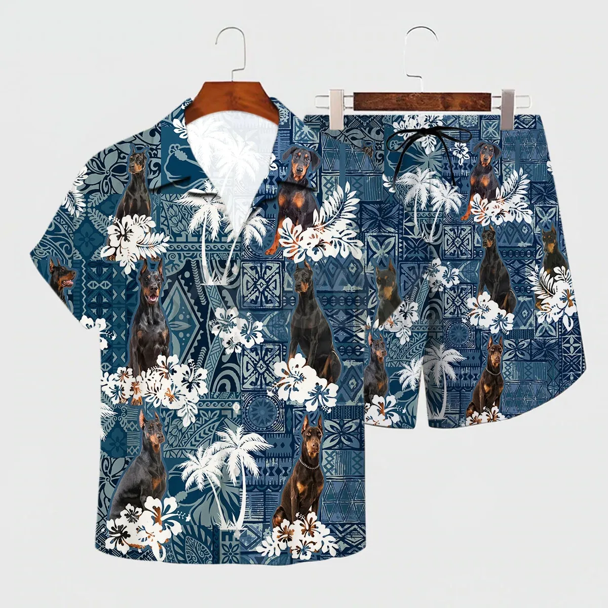 

Doberman Pinscher Hawaiian Set 3D All Over Printed Hawaii Shirt + Beach Shorts Men For Women Funny Dog Sunmmer Clothes