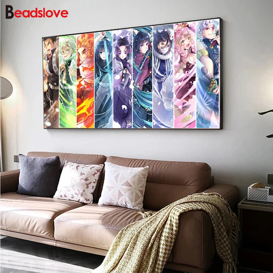 Japanese Anime Manga Demon Slayer Diamond Painting Full Kit Cross Stitch Diamond Mosaic Rhinestone Pictures Wall Art Decor S219