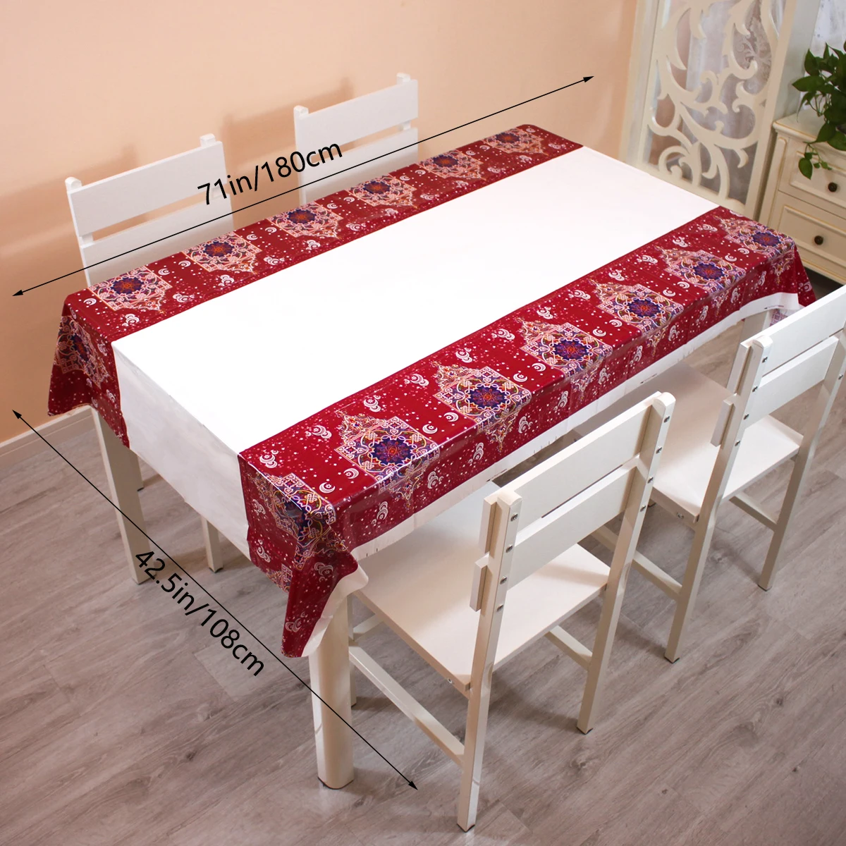 Mantel desechable de plástico, cubierta impermeable para mesa de Ramadán Eid Mubarak, 180x108cm