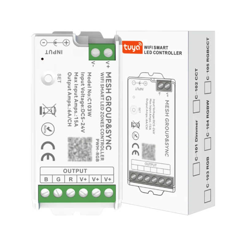 

LED Light Strip Controller Alexa Google Speaker Tuya WiFi Zone Sync Music Dimmer CCT RGB COB APP 12V24V Home Miboxer SP107E 2.4G