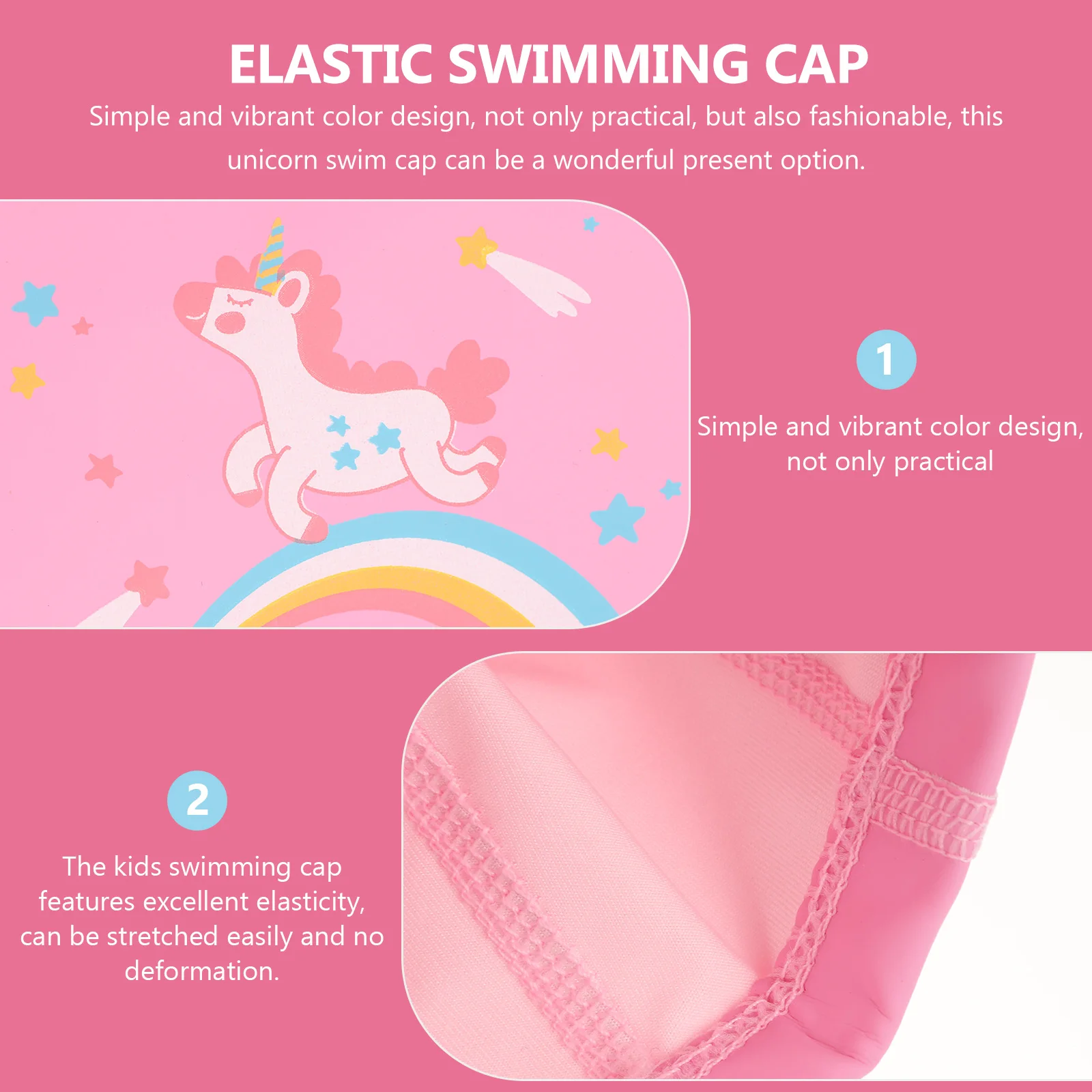 

Waterproof Ear Protection Swim Cap Kids Pink Unicorn PU Elastic Fabric Spandex Hair Caps Long Hair Swimming Pool Bathing