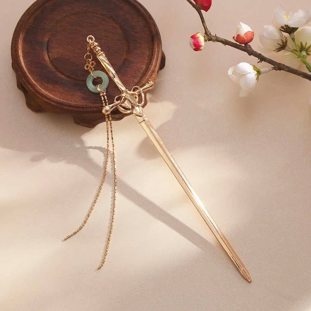 Vintage Sword Tassel Pendant Hair Sticks for Women Chinese Hairpins Disk Hairsticks Hair Chopsticks Fashion Jewelry Accessories