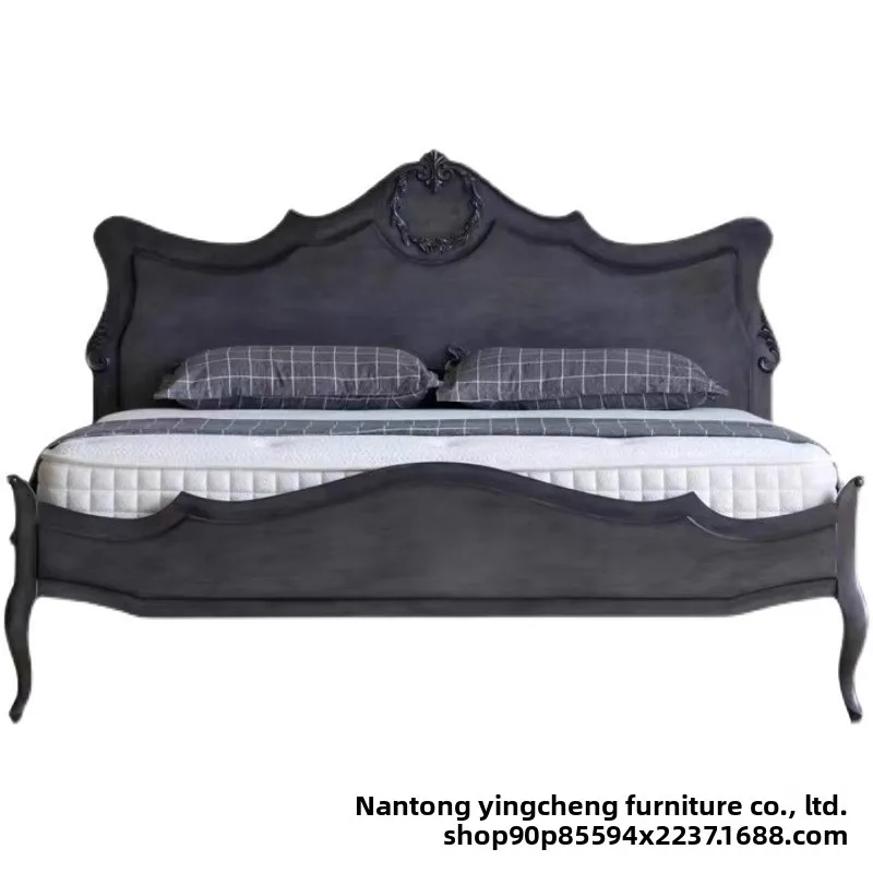 , master bedroom double bed, wedding bed, European-style large bedside table, homestay bed, retro carved princes