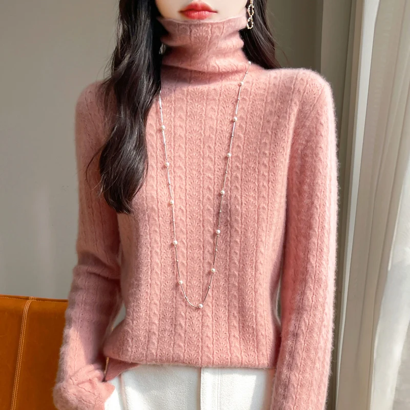 100% Wool Women's Classic Australian Pure Wool Seamless Collar Pullover Long Sleeve Casual High Quality Basic Knitted Sweater