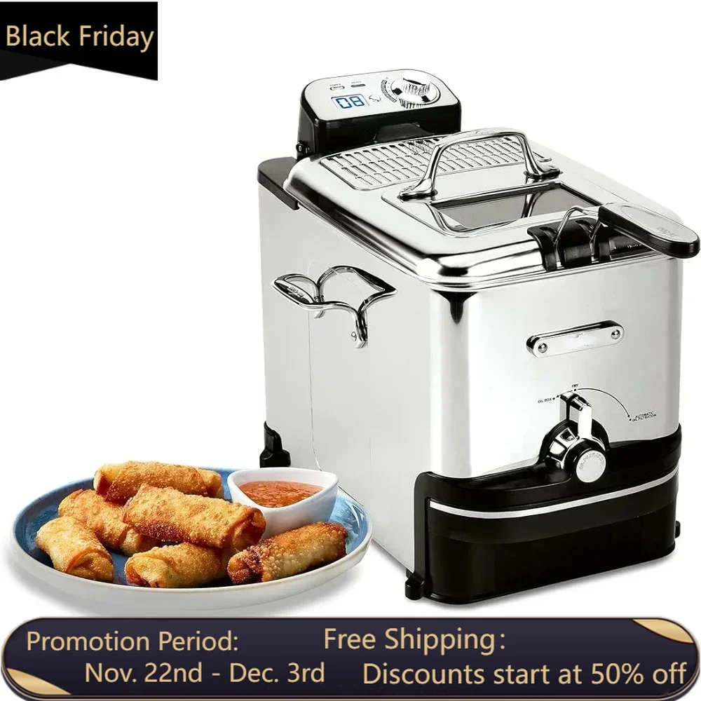 

Electrics Stainless Steel Deep Fryer with Basket 3.5 Liter Oil Capacity, 2.6 Pound Food Capacity Temp Control, Digital Timer,