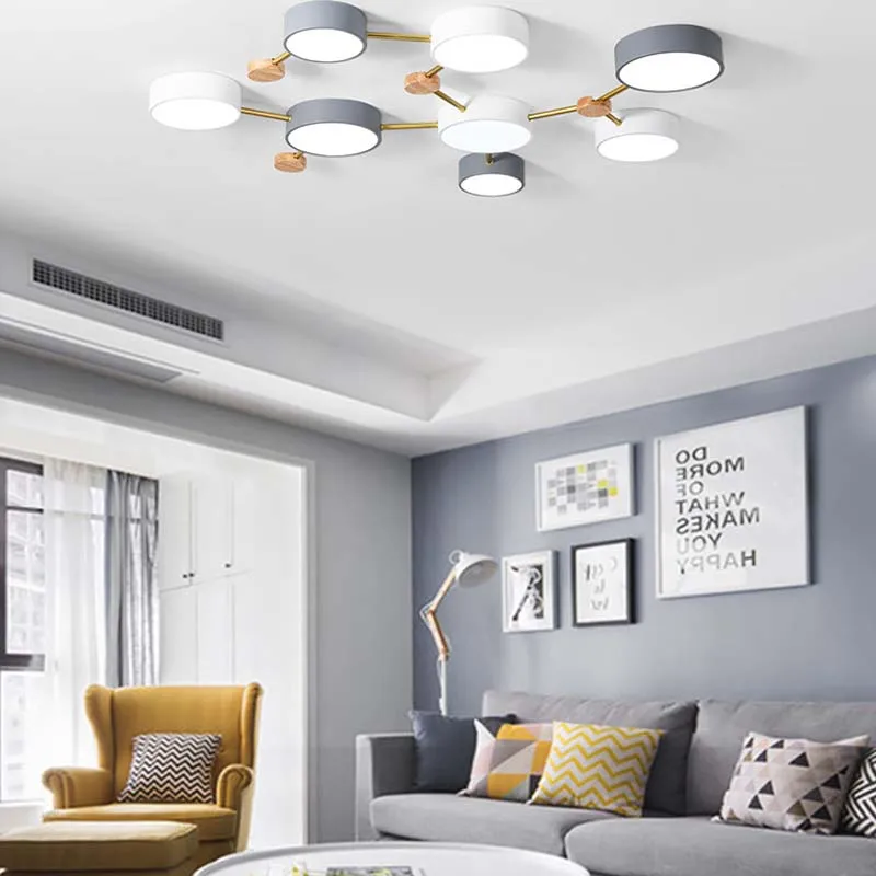 Luz de teto LED Nórdica, Macaron, Multi-Cabeça, Redondo, Iluminação Decorativa, Quarto, Sala de estar, Sala de estudo, Lâmpadas domésticas