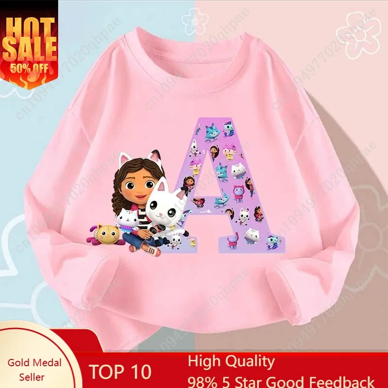 

Gabby Dollhouses Girls Child Long Sleeve T-shirt Spring Children Cartoon Cute Printed Sweatshirt Anime Casual Clothing Kids Gift