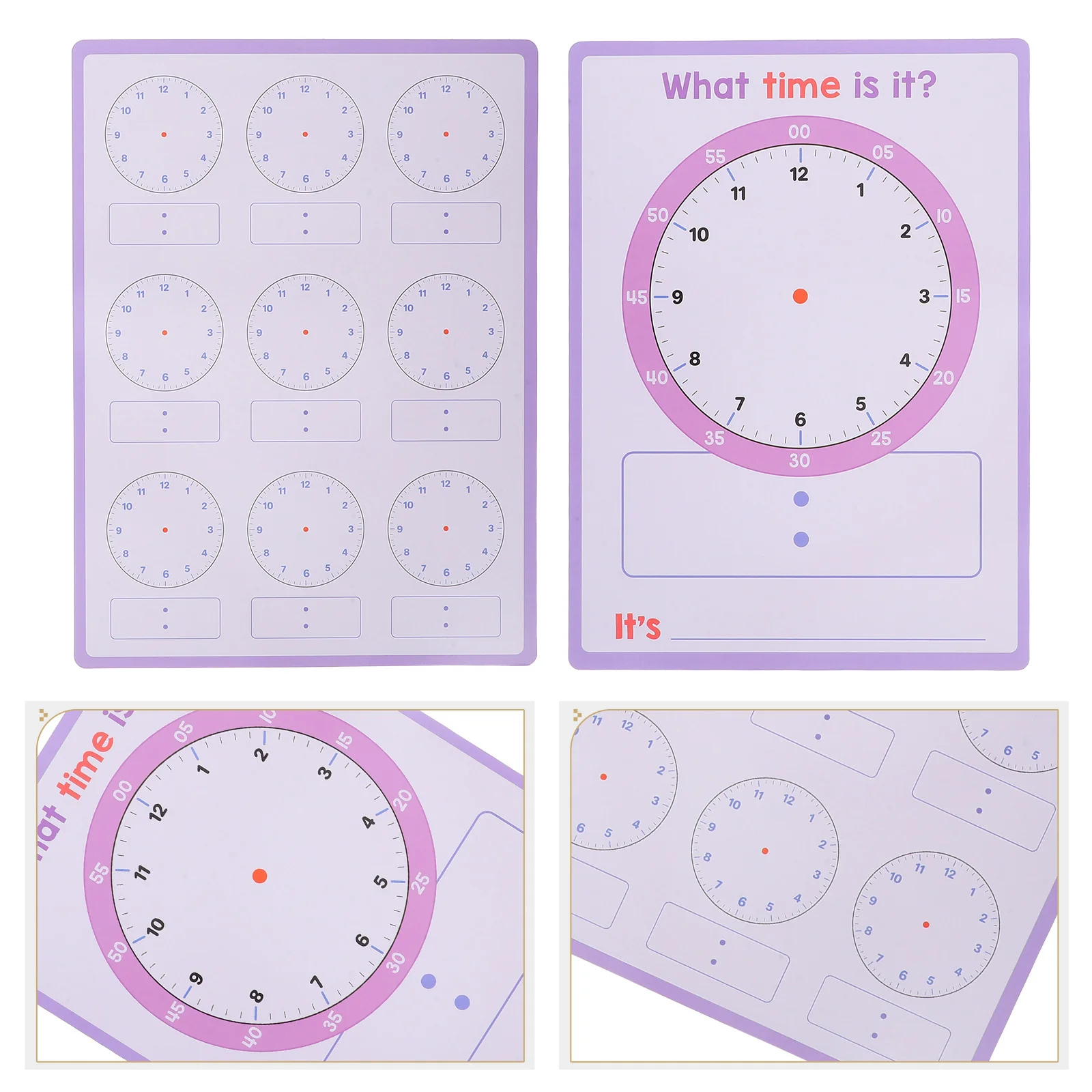 

10 Sheets Time Teaching Paper Dual Sided Reusable Clock Paper Dry Erase Time Practice Sheets Early Learning Math Skills