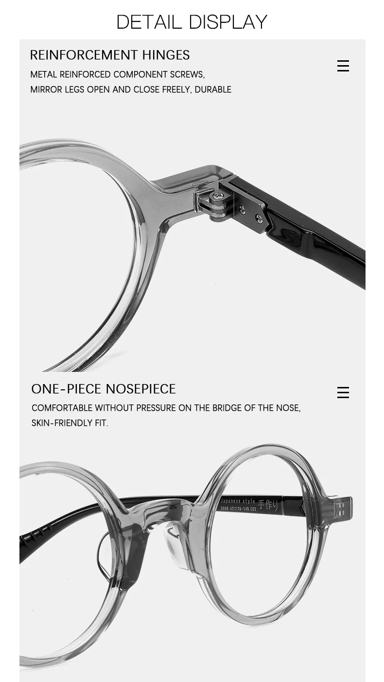 2024 neue Japanische Vintage Große runde Rahmen Acetat Brille Rahmen Männer Brillen Rahmen Frauen Luxus Marke Brillen – Detail 4