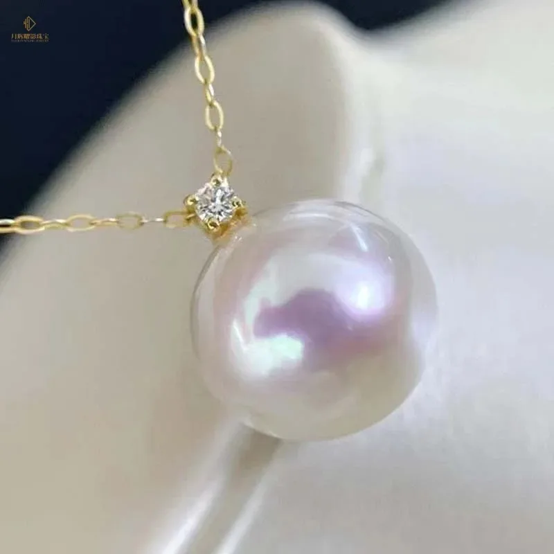 925 Sterling Silver  Natural White Freshwater Pearl 11-12mm Strong Luster Luxury Princess Pendant for Women