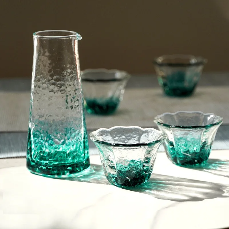 Japanese Color Crystal Sake Pot Shot Glass Set Hammer Pattern Liquor Wine Divider Colour Point Spirit Decanter Vodka Cups Teacup