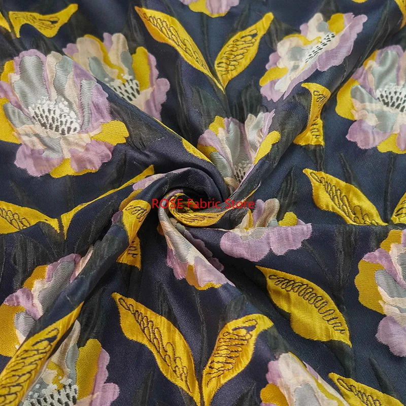 Tessuto jacquard classico in rilievo con fiori grandi da 1 metro, camicie eleganti da donna retrò, borse, tessuto da cucito decorativo