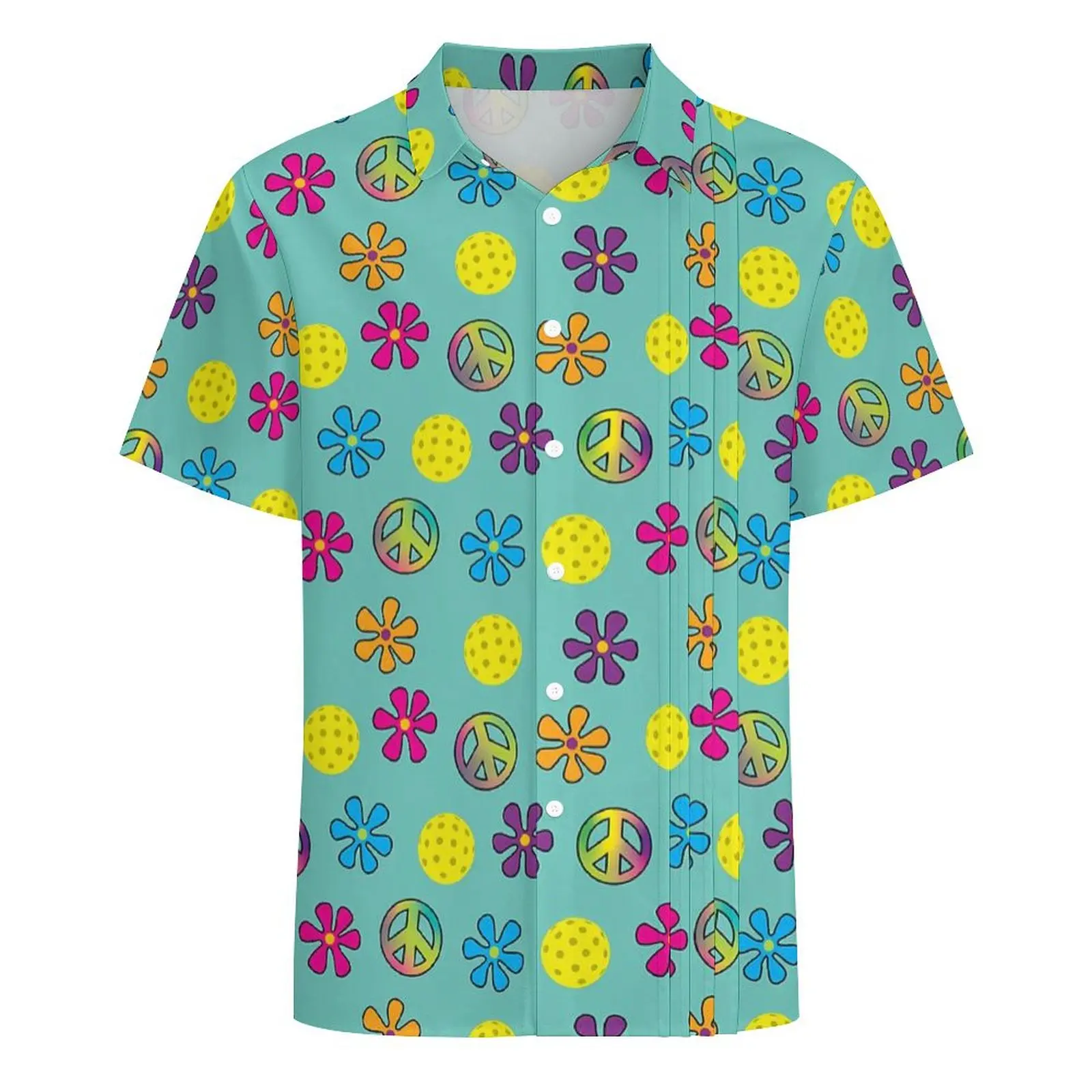 Chemise hawaïenne Peace Love pour hommes, chemises décontractées, manches courtes, motif Harajuku, chemisiers vintage, vacances, imprimé Leball 514